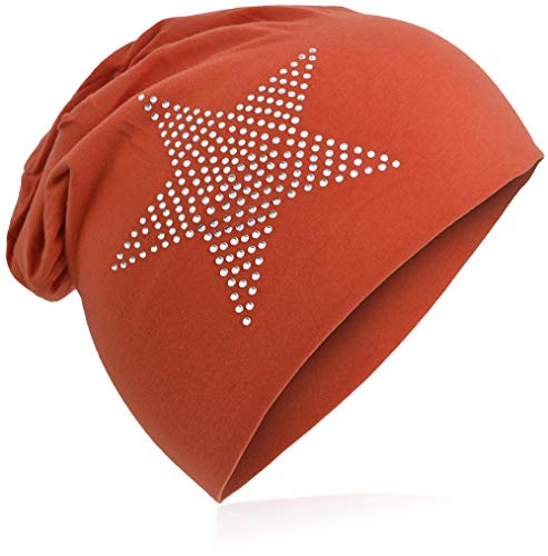 Miobo Kinder Slouch Beanie Mütze,Baumwolle,Strass Stern Orange 48 von Miobo