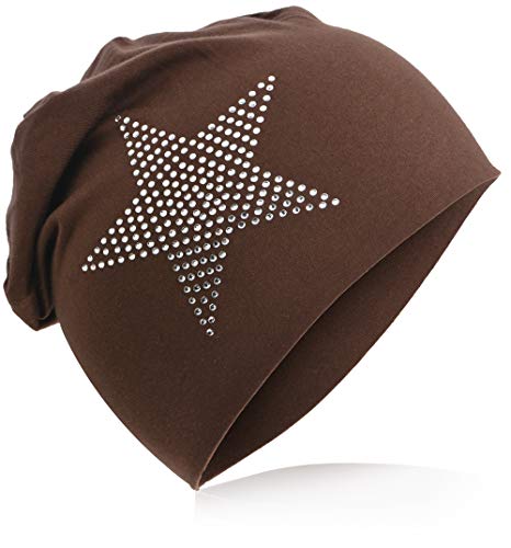 Miobo Kinder Slouch Beanie Mütze,Baumwolle,Strass Stern Sattelbraun 48 von Miobo