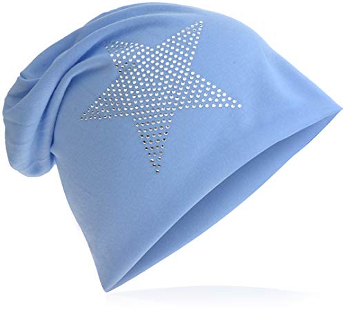 Miobo Jersey Slouch Beanie Long Mütze Stern mit Strass Stern Applikation,Babyblau von Miobo