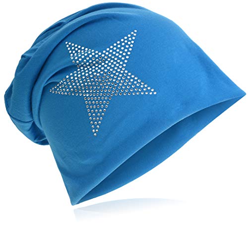 Miobo Jersey Slouch Beanie Long Mütze Stern mit Strass Stern Applikation,Lichtblau von Miobo