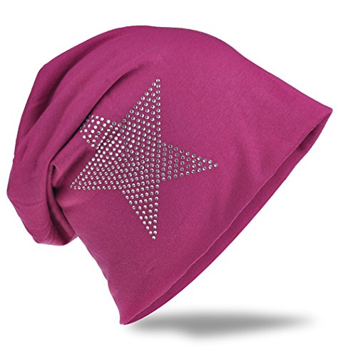 Miobo Jersey Slouch Beanie Long Mütze Stern mit Strass Stern Applikation,Orchidee von Miobo
