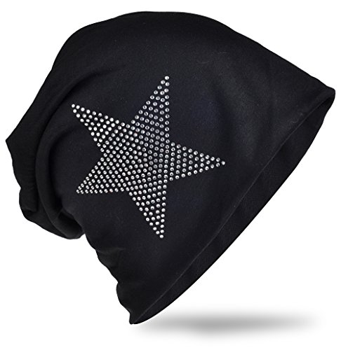 Miobo Jersey Slouch Beanie Long Mütze Stern mit Strass Stern Applikation,Schwarz von Miobo