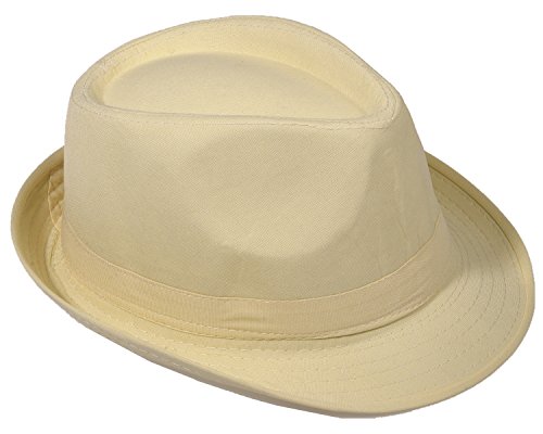 Strohhut Panama Fedora Trilby Gangster Hut Sonnenhut mit Stoffband Farbe:-Beige Gr:-54 von Miobo