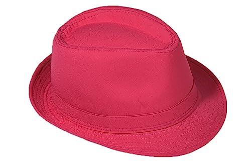 Strohhut Panama Fedora Trilby Gangster Hut Sonnenhut mit Stoffband Farbe:-Pink Gr:-54 von Miobo