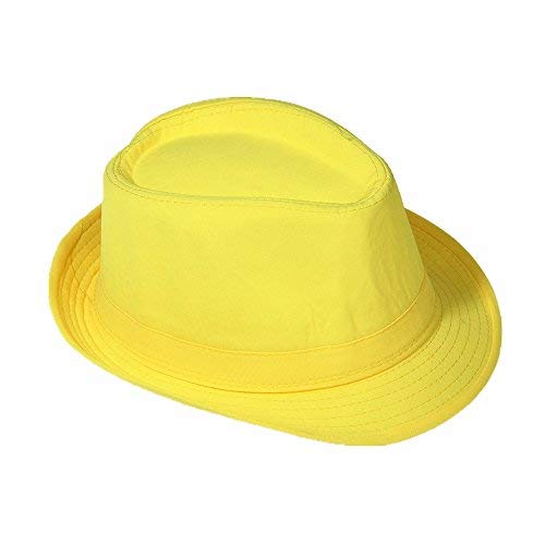 Strohhut Panama Fedora Trilby Gangster Hut Sonnenhut mit Stoffband Farbe:-Gelb Gr:-54 von Miobo