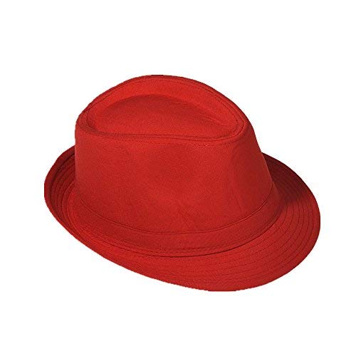 Strohhut Panama Fedora Trilby Gangster Hut Sonnenhut mit Stoffband Farbe:-Rot Gr:-58 von Miobo