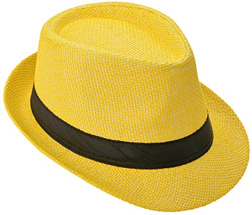 Miobo Strohhut, Panamahut Fedorahut,Trilby-Design,Sonnenschutz 56-Strohhut-Gelb von Miobo