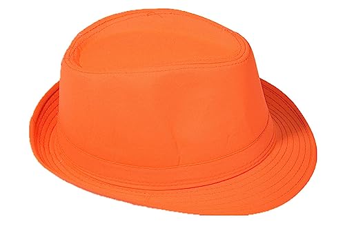 Strohhut Panama Fedora Trilby Gangster Hut Sonnenhut mit Stoffband Street Style ,Farbe : Orange, Größe : 58 von Miobo