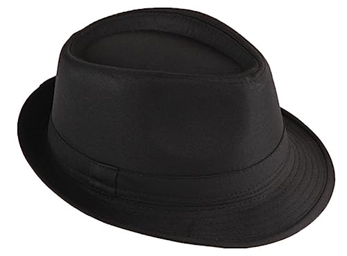 Strohhut Panama Fedora Trilby Gangster Hut Sonnenhut mit Stoffband Street Style ,Farbe: Schwarz,Größe : 56 von Miobo