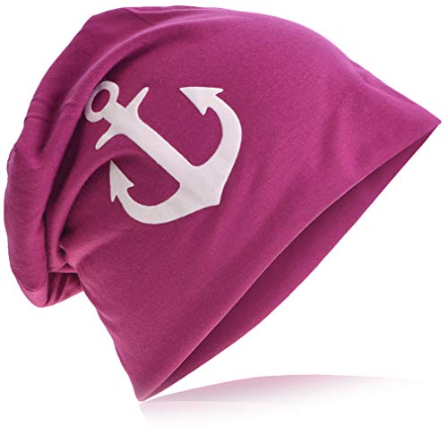 Miobo Jersey Slouch Beanie mit Anker Style, Herren Damen,Einheitsgröße,weissAnker Orchidee von Miobo