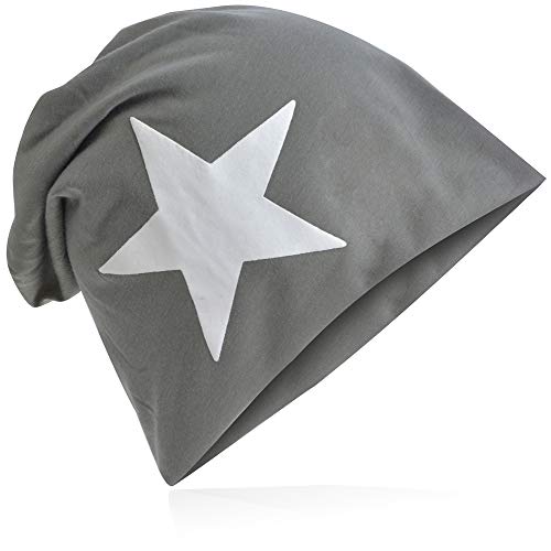 Miobo Jersey Slouch Beanie mit Stern Style, Herren Damen,Einheitsgröße,WeissStern-Grau von Miobo