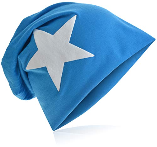 Miobo Jersey Slouch Beanie mit Stern Style, Herren Damen,Einheitsgröße,WeissStern-Lichtblau von Miobo