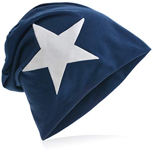 Miobo Jersey Slouch Beanie mit Stern Style, Herren Damen,Einheitsgröße,WeissStern-Dunkelblau von Miobo