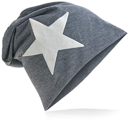 Miobo Jersey Slouch Beanie mit Stern Style, Herren Damen,Einheitsgröße,WeissStern-Dunkelgrau von Miobo