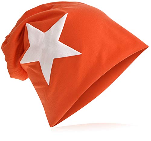 Miobo Jersey Slouch Beanie mit Stern Style, Herren Damen,Einheitsgröße,WeissStern-Orange von Miobo