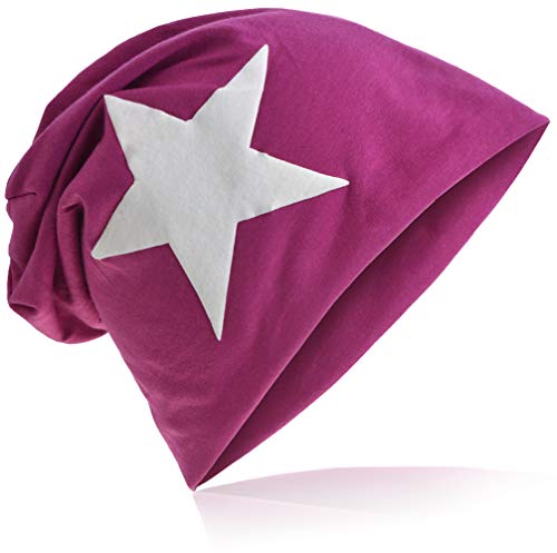 Miobo Jersey Slouch Beanie mit Stern Style, Herren Damen,Einheitsgröße,WeissStern-Orchidee von Miobo