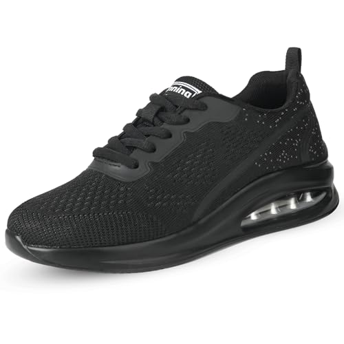 Mioceko Laufschuhe Damen Sneakers Leicht Turnschuhe Luftpolsterung Sportschuhe Atmungsaktiv Schlupfschuhe Bequem Straßenlaufschuhe Schwarz 39 EU von Mioceko