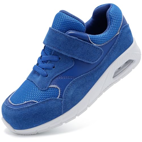 Mioceko Kinderschuhe Jungen Turnschuhe Mädchen Atmungsaktiv Kinder Sneaker mit Luftpolster rutschfest Laufshuhe Bequem Hallenschuhe Blau 34 EU von Mioceko