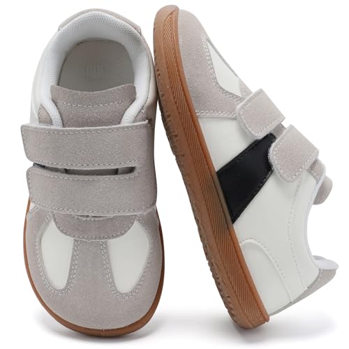 Mioceko Kinder Barfußschuhe Jungen Huasschuhe Bequem Mädchen Turnschuhe Breiter Zehenraum Laufschuhe Freizeit Atmungsaktiv Sneakers Beige 28 EU von Mioceko