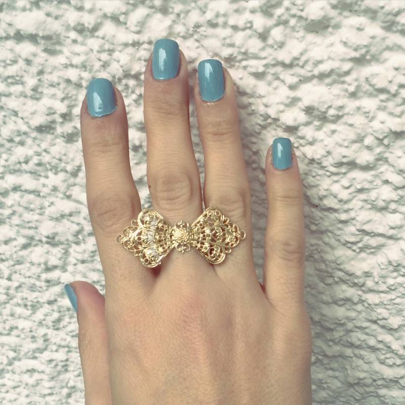 Jahrgang Bow Ring, Zarte Spitzen Bogen Vergoldeter Handgemachten Schmuck-Geschenk-Idee von MiolaJewelry