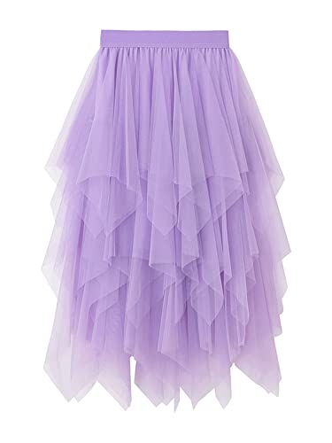 Tüll-Netzstoff-Rock für Damen, A-Linie, elastisch, hohe Taille, gestufter Lagenrock, Ballett, Abschlussball, Party, Tüll-Tutu, Midirock, A-purple, Einheitsgröße von Miolasay