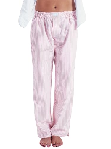 Miolasay Damen-Pyjamahose mit weitem Bein, Kordelzug, lässig, gestreift, locker, gerade, lange Hose mit Taschen, Streetwear, C-pink, L von Miolasay