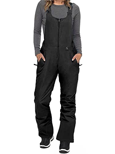 Miolasay Damen Winter Schnee Lätzchen Ärmellos Skioverall Verstellbarer Schultergurt Overall Wasserdicht Isoliert Lätzchen Schneehose, A-schwarz, 36 von Miolasay