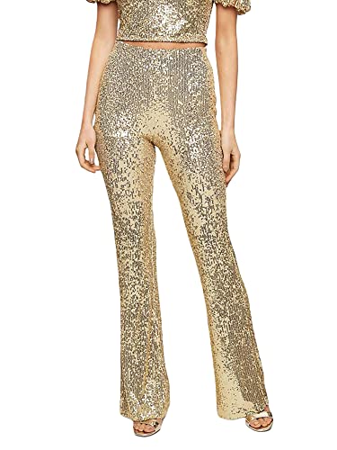 Miolasay Damenhose mit Pailletten, weites Bein, glänzend, locker, lässig, elastisch, hohe Taille, glitzernd, ausgestellte Hose für Clubwear, Streetwear, B-Golden, S Miolasay Damenhose mit Pailletten, weites Bein, glänzend, locker, lässig, elastisch, hohe Taille, glitzernd, ausgestellte Hose für Clubwear, Streetwear, B-Golden, S von Miolasay