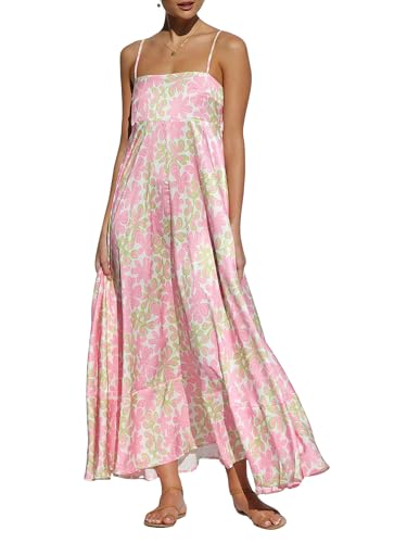 Miolasay Maxikleid für Damen, Boho, Cami, Sommer, niedlicher Druck, fließend, A-Linie, Party, langes Kleid, Spaghettiträgern, A-Linie, Sonnenkleid, O-bunte Blumen, Medium von Miolasay