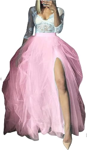 Miolasay Sexy Netz-Tüll-Tutu, lange Röcke, für Hochzeit, Party, Cocktail, Brautkleid, Abschlussball, Bandage, Overlay, Netz-Maxikleid, C-pink, Einheitsgröße von Miolasay