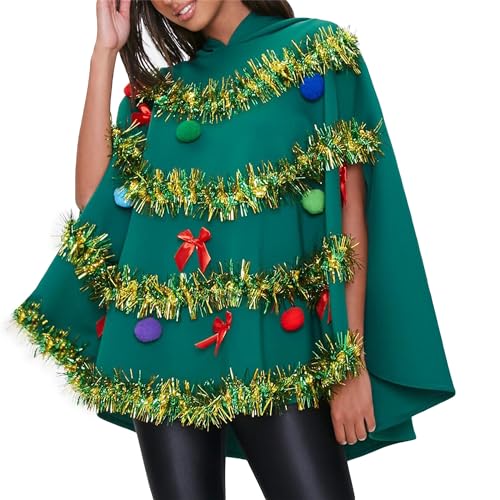 Miolasay Weihnachtsbaum-Poncho-Kostüm für Erwachsene, Schleife, Ball, Dekoration, Kapuzenumhang, Party-Requisite für Cosplay-Party, grün, 42 von Miolasay