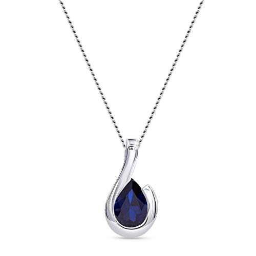 MIORE Halskette Damen mit Tropfen Kettenanhänger Edelstein/Geburtsstein blauer Saphir 0.85 Ct Kette aus Weißgold 9 Karat / 375 Gold, Länge 45 cm Schmuck von MIORE