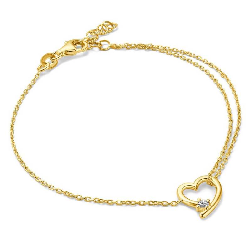 Miore Armband TA002SB - mit Herz & Zirkonia 925 Sterling Silber vergoldet 18Kt Gold, Armkette mit Herz - 17 cm Länge + 2 cm Extension von Miore