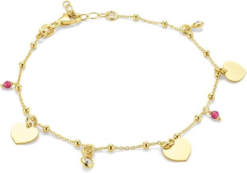 Miore Armband TA003SB - mit Herzen & Steinen - 925 Sterling Silber vergoldet 18Kt, Ankerkette 17 cm Länge + 2 cm Extension von Miore