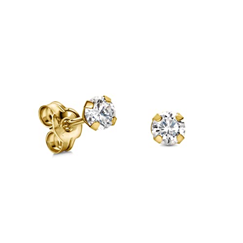 MIORE Schmuck, Ohrringe Damen, Ohrstecker Gold 375 9 Kt Gelbgold, Damenohrringe mit Solitär Zirkonia in Krappenfassung, goldene Ohrstecker Damen, Ohrschmuck von MIORE