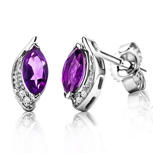 Miore Damen Weißgold Topas/Amethyst Ohrstecker Ohrringe 9KT (375) mit Diamant Brillanten (Amethyst) von MIORE