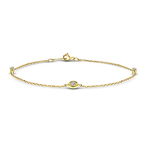 MIORE Diamant Armband Damen Ankerkette mit Anhängern Diamanten 0.15 Ct Gelbgold 9 Karat / 375 Gold, Länge 18 cm Schmuck von MIORE