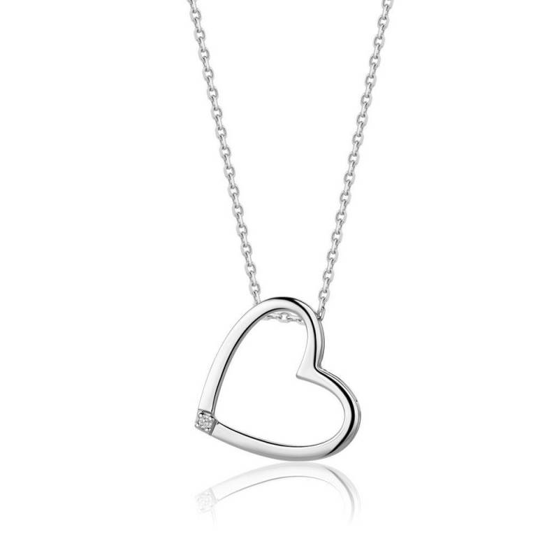 Miore Herzkette MSL001N - Kette & Herzanhänger 925 Sterling Silber mit Diamant 0,01 Kt, Damen Ankerkette mit echtem Diamant von Miore