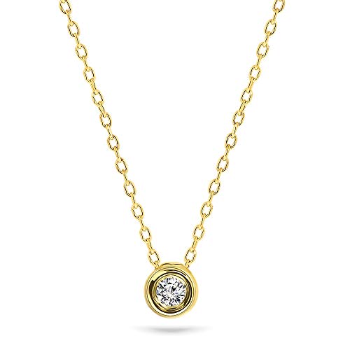 Miore Kette Damen 0.04 Ct Solitär Diamant Anhänger Halskette Gelbgold 9 Karat / 375 Gold, Länge 45 cm Schmuck mit Diamant Brillant von MIORE