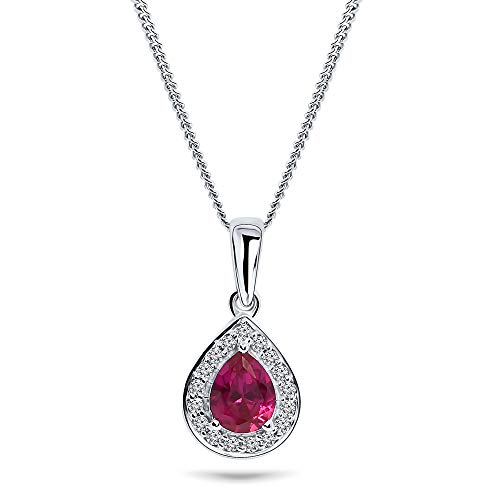 MIORE 0.06 Ct Diamant Halskette Damen mit Tropfen Kettenanhänger Edelstein/Geburtsstein roter Rubin 0.36 Ct und Diamanten Brillanten kette aus Weißgold 9 Karat / 375 Gold von MIORE