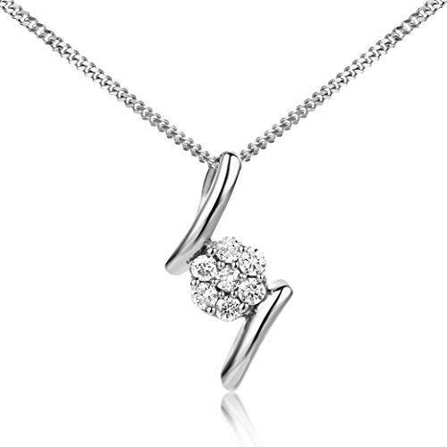 Miore Kette Damen Diamant Halskette Weißgold 9 Karat / 375 Gold Anhänger mit Diamanten Brillanten 0.10 Ct, Länge 45 cm Schmuck von MIORE