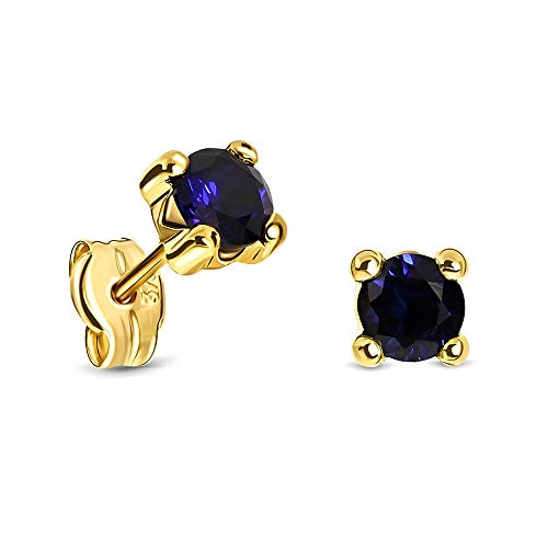 Miore Ohrringe Damen runde Ohrstecker mit Edelstein/Geburtsstein Saphir in blau aus Gelbgold 9 Karat / 375 Gold, Ohrschmuck von MIORE