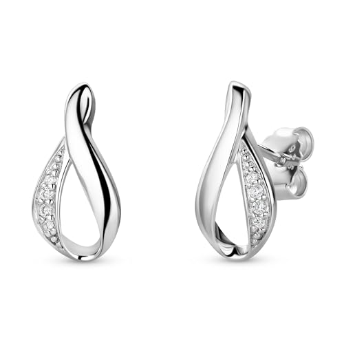 Miore Ohrstecker für Damen – Elegante Ohrringe aus 925 Sterling Silber mit 8 farblosen Zirkonia-Steinen – Ohrschmuck lang 8 x 16 mm von MIORE