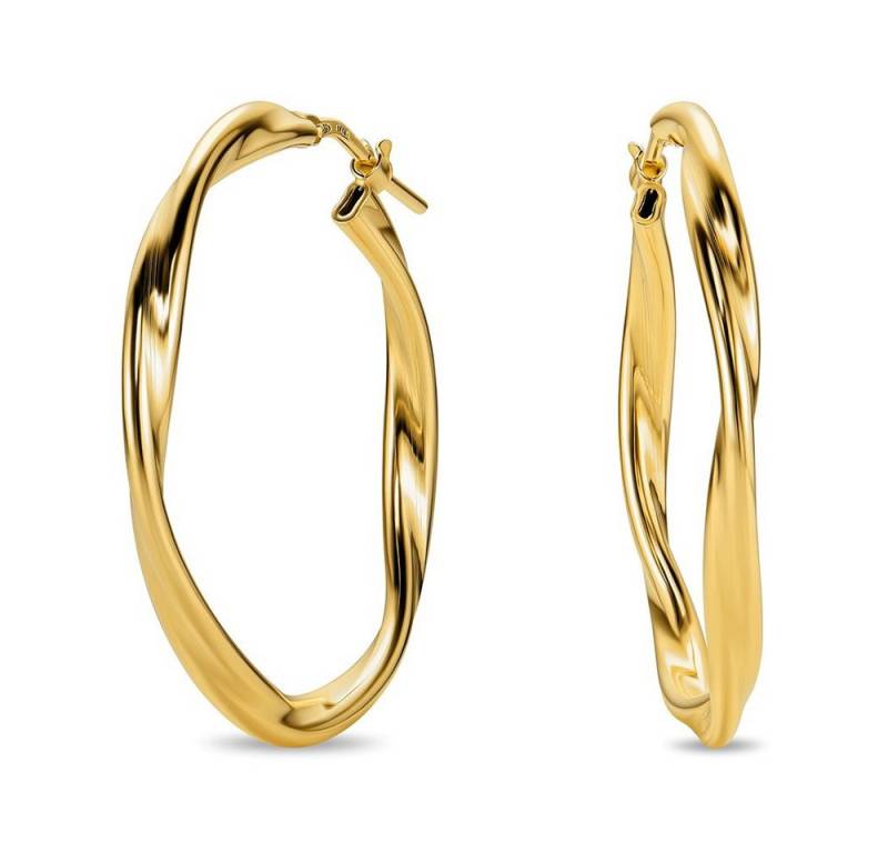 Miore Paar Creolen MAR004SE - 925 Sterling Silber 18Kt vergoldet 30mm Durchmesser, Damenohrringe handgefertigt in Italien von Miore