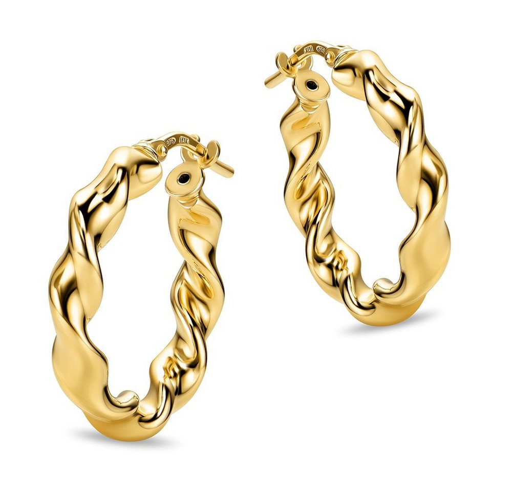 Miore Paar Creolen MAR005SE - 925 Sterling Silber 18Kt vergoldet 15mm Durchmesser, Ohrringe Damen handgefertigt in Italien von Miore