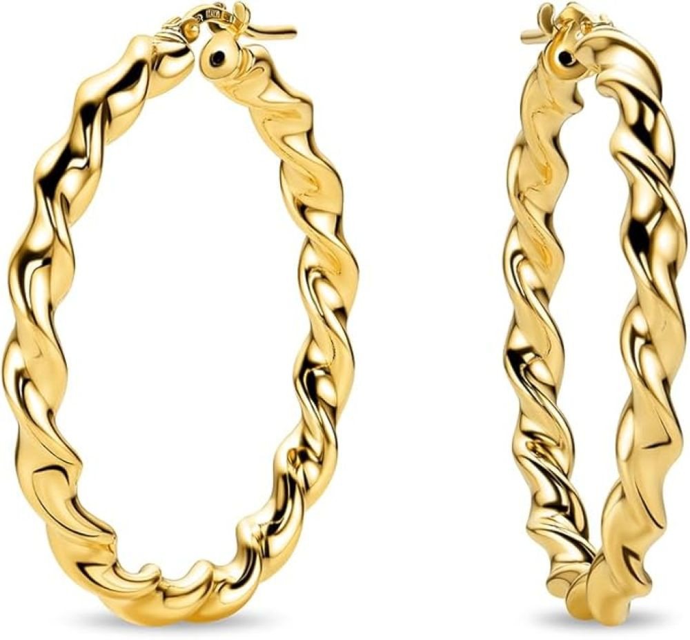 Miore Paar Creolen MAR006SE - 925 Sterling Silber 18Kt vergoldet 30mm Durchmesser, Ohrringe Damen handgefertigt in Italien von Miore