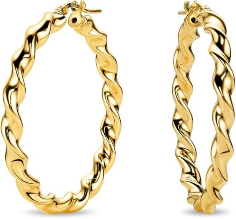 Miore Paar Creolen MAR006SE - 925 Sterling Silber 18Kt vergoldet 30mm Durchmesser, Ohrringe Damen handgefertigt in Italien von Miore