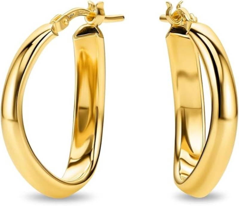 Miore Paar Creolen MAR007SE - 925 Sterling Silber 18Kt vergoldet 20mm Durchmesser, Damenohrringe handgefertigt in Italien von Miore