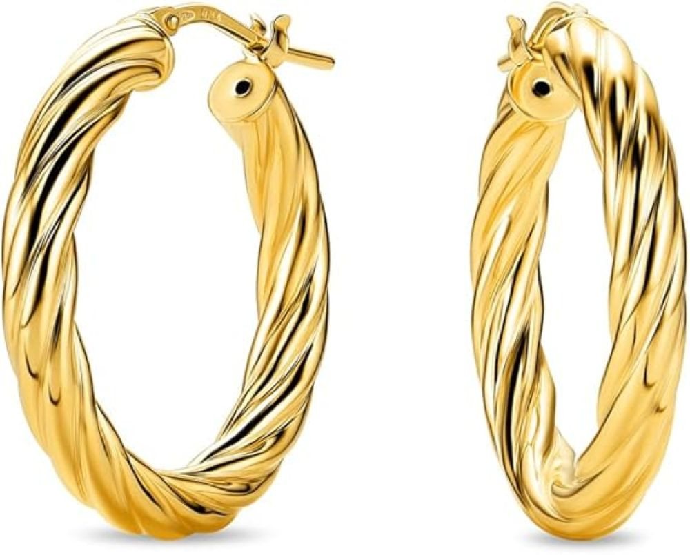 Miore Paar Creolen MAR009SE - 925 Sterling Silber 18Kt vergoldet 20mm Durchmesser, Creolenohrringe handgefertigt in Italien von Miore