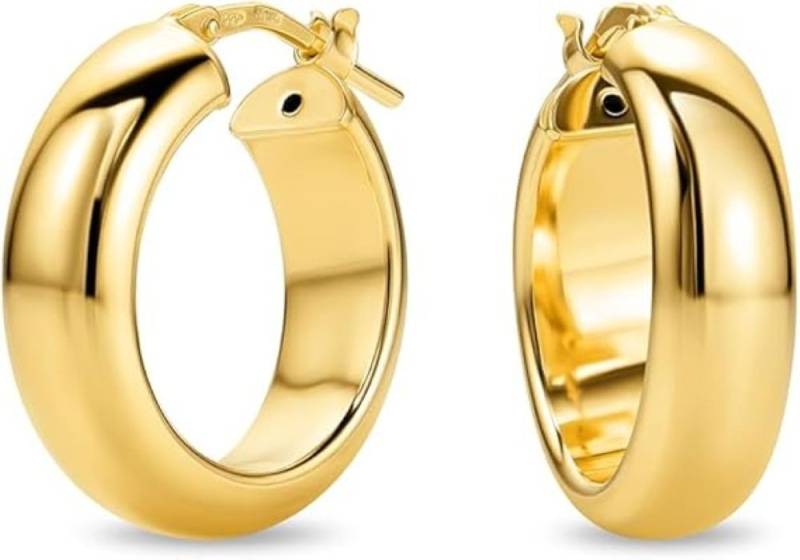 Miore Paar Creolen MAR011SE - 925 Sterling Silber 18Kt vergoldet 15mm Durchmesser, Ohrringe Damen handgefertigt in Italien von Miore